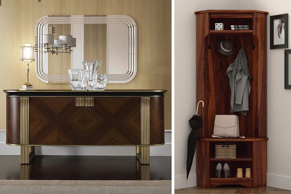 Rosewood sideboard and corner tree furniture for hall foyer or entryway