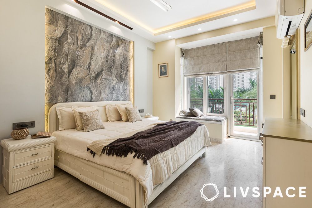 marble paint texture in bedroom accent wall