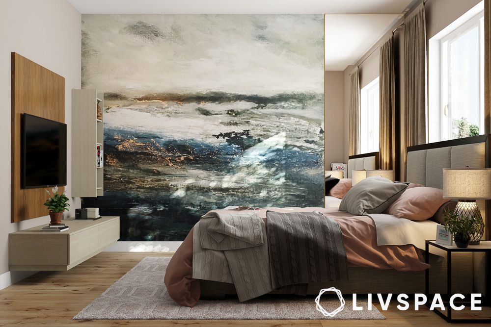 wallpaper for rough walls with artistic touch in bedroom