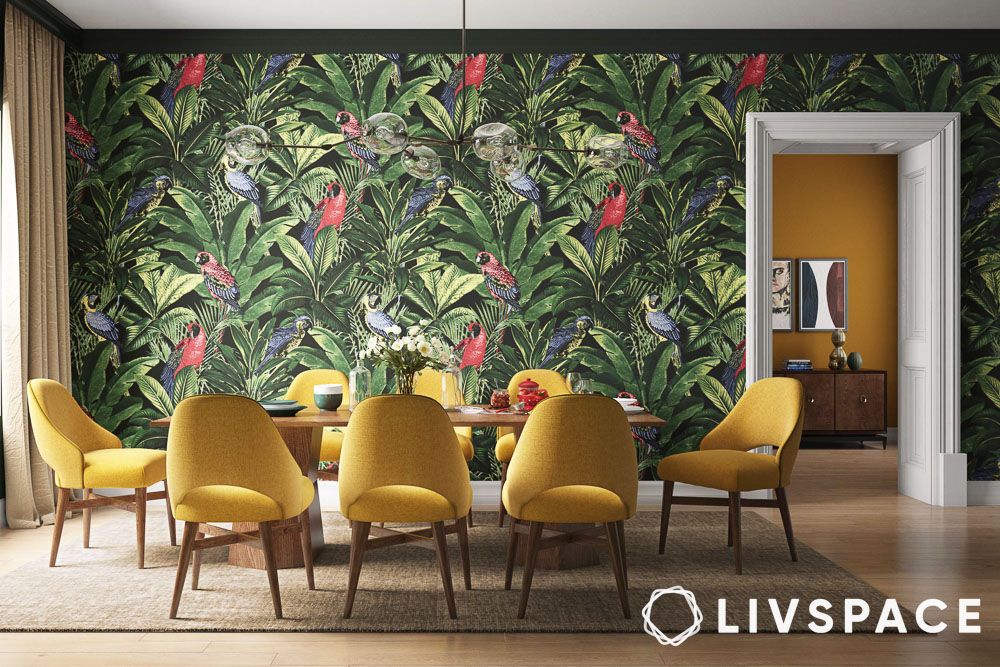tropical wallpaper texture in dining room