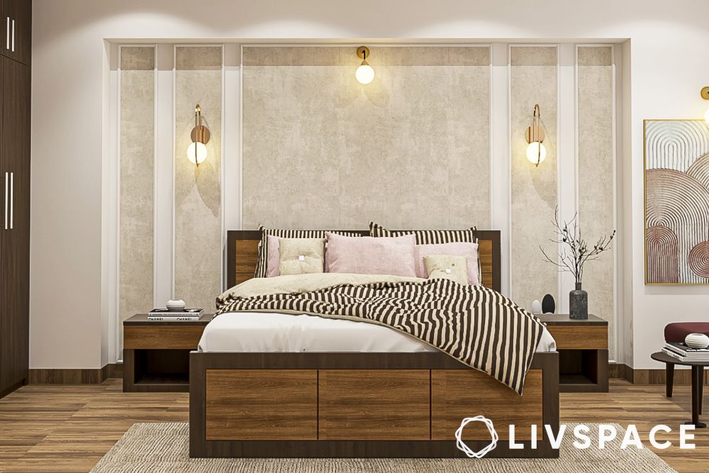 off white textured wallpaper in bedroom