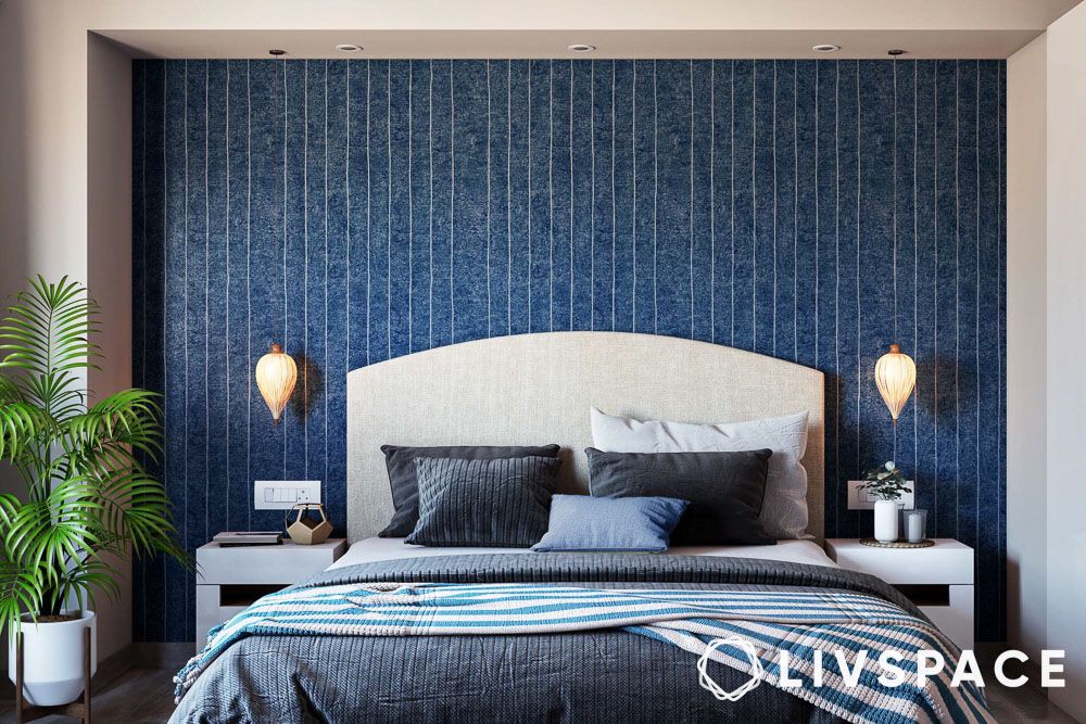 denim inspired texture of wallpaper in bedroom