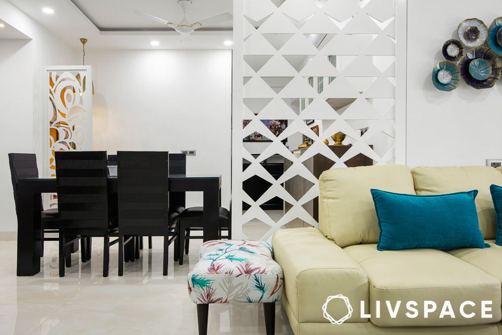 white partition with geometric patterns