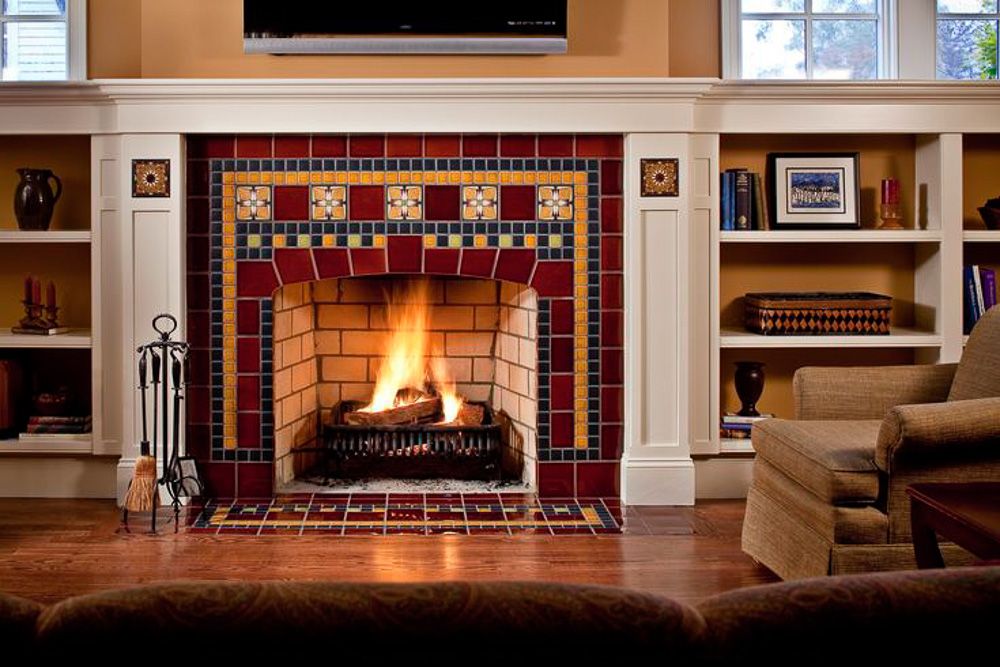 Fireplace made of ceramic wall tiles