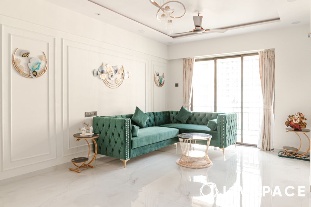 Living room with modern chandelier