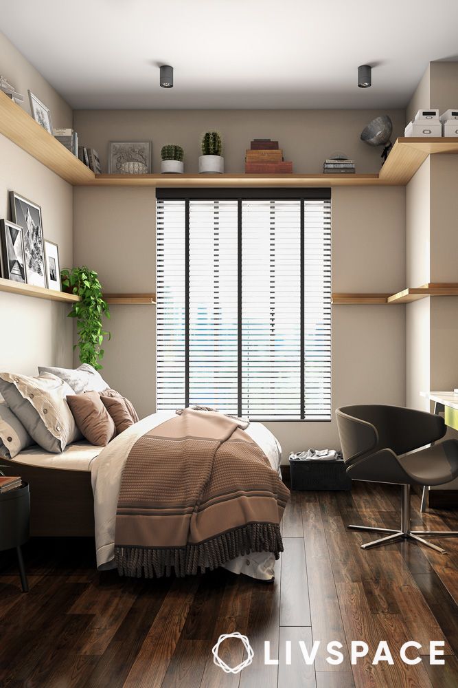 bedroom design simple ideas of high wall shelves 1