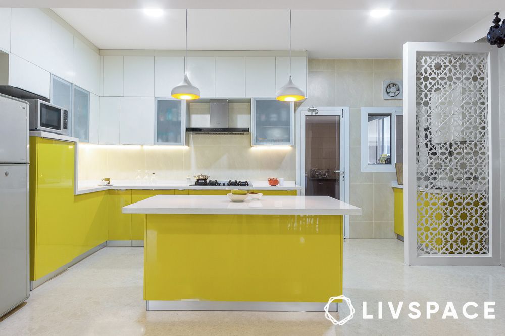 modular kitchen in yellow design in pune