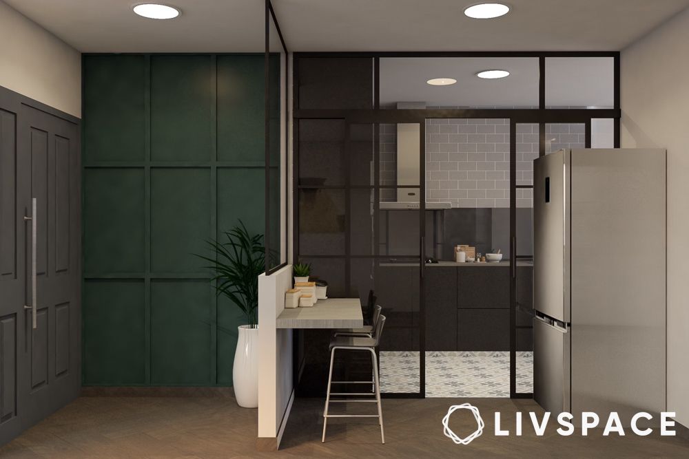 Half wall half glass room divider for foyer or entrance