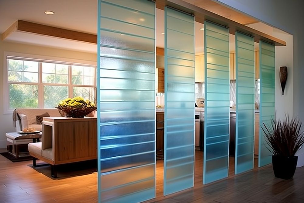 Vintage glass panels for foyer or entrance room divider