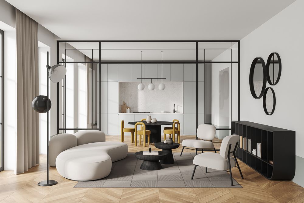 Partial glass living room partition ideas