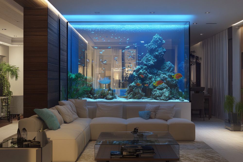Living room divider ideas with an aquarium