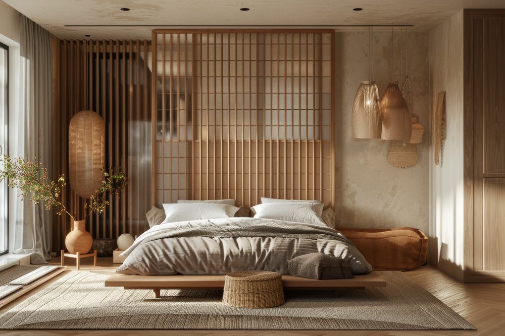 Bedroom divider ideas with wooden screen divider