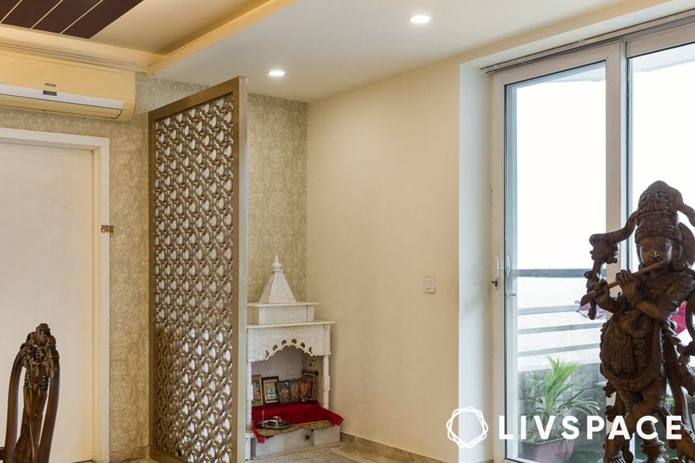 Pooja room divider ideas with classy jaali partition