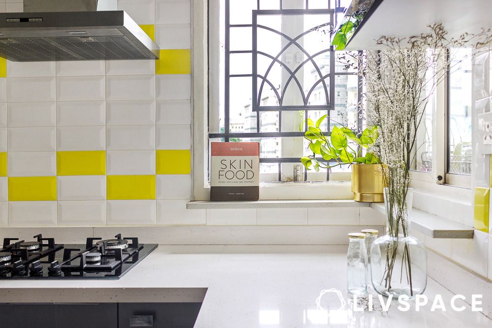 plants in a white kitchen counter