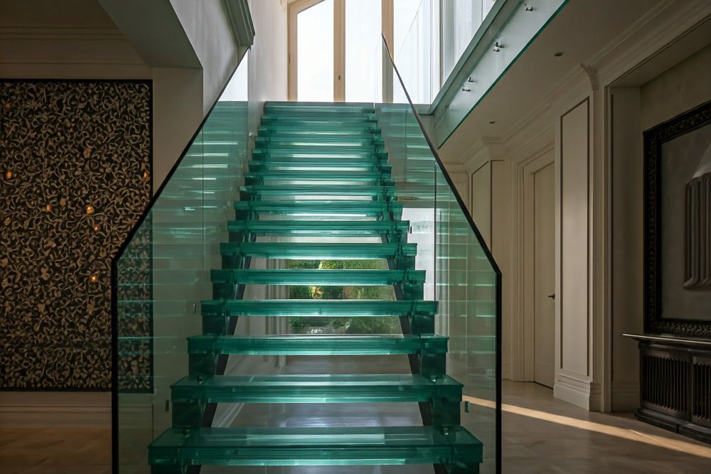 duplex house staircase design made of Glass
