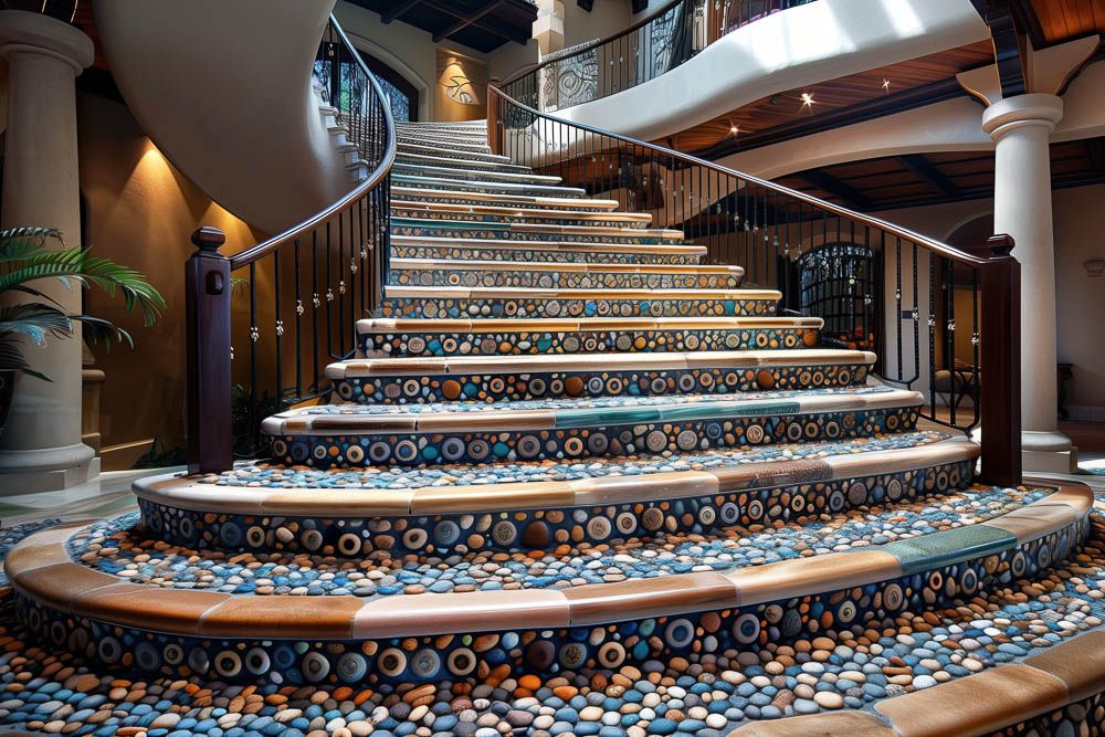 Pebble Mosaic steps design for duplex house