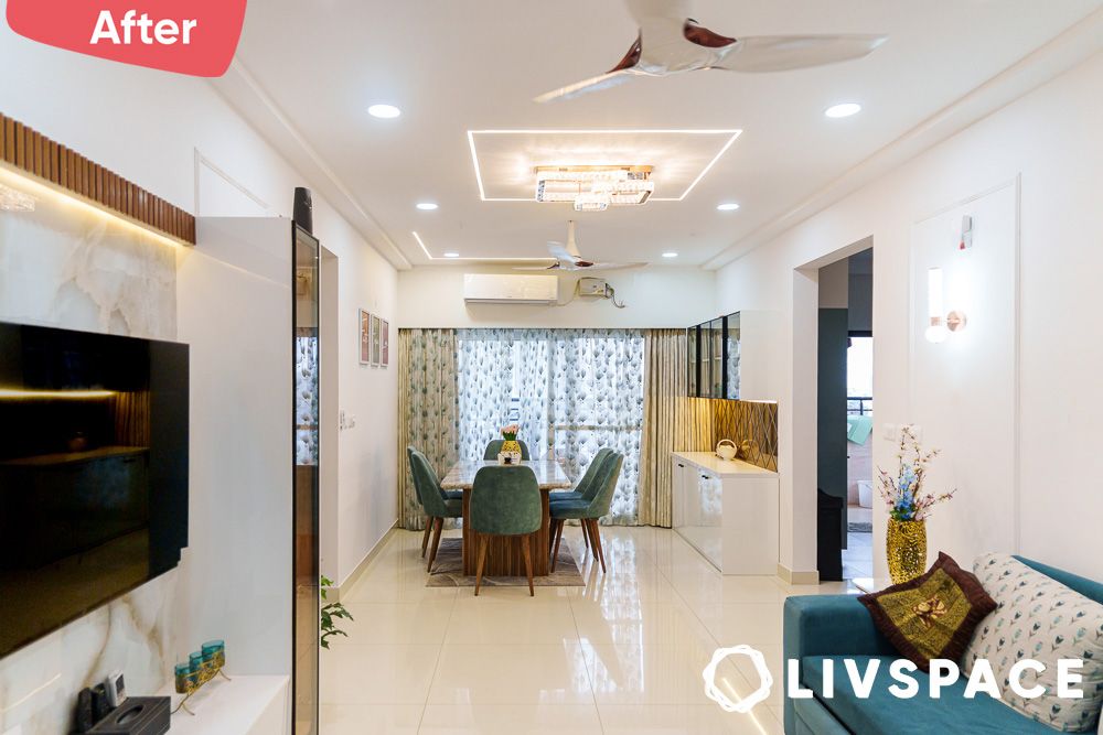 renovated hall of a 3BHK in prestige tranquillity aartment telangana