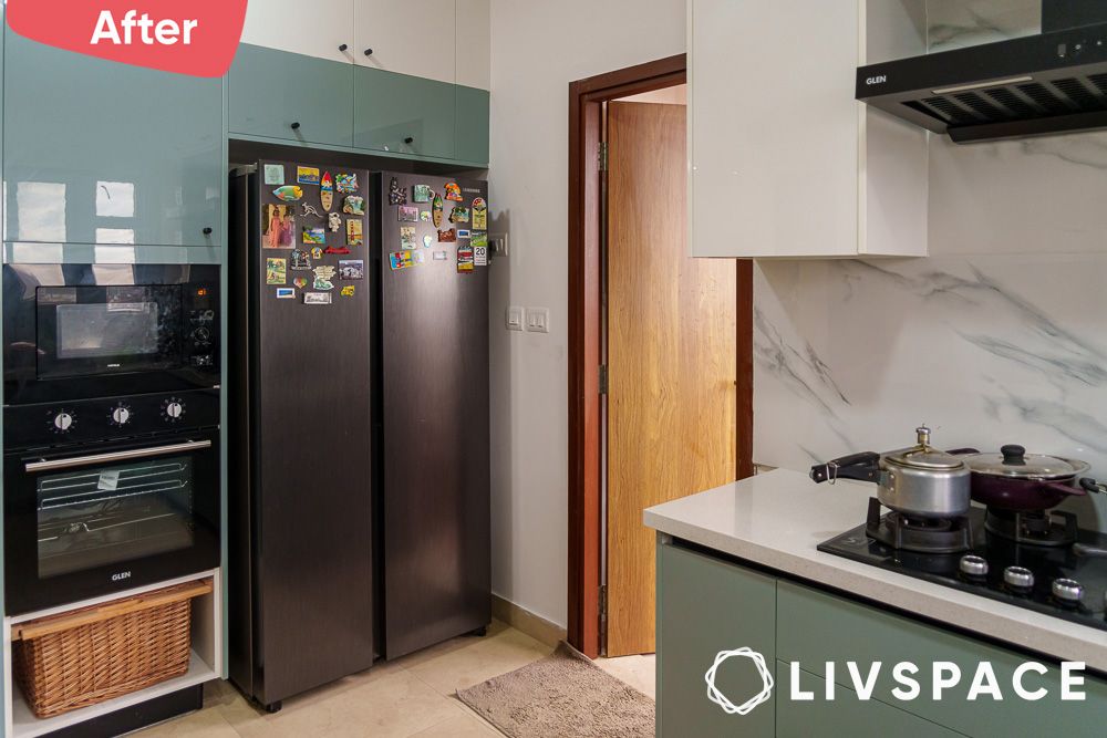 Renovated kitchen with built in applainces in a prestige tranquil 3BHK in Telangana