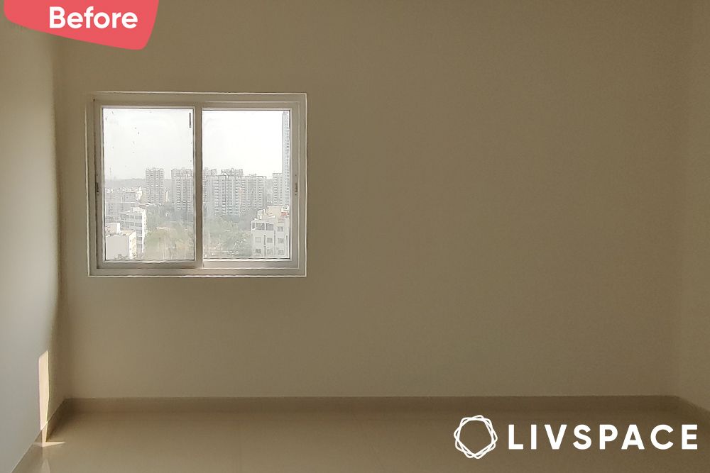 Empty bedroom space in a 3BHK prestige tranquil apartment