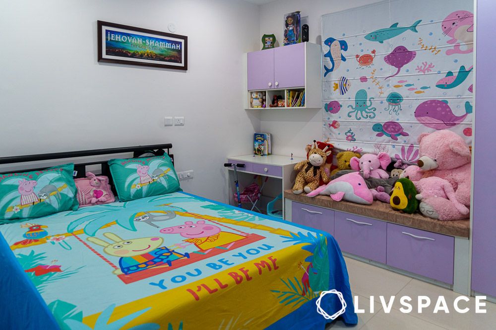 Lavender kids bedroom with a day bed