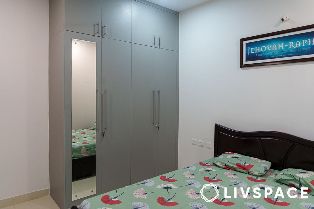 Grey matte finish four door wardrobe