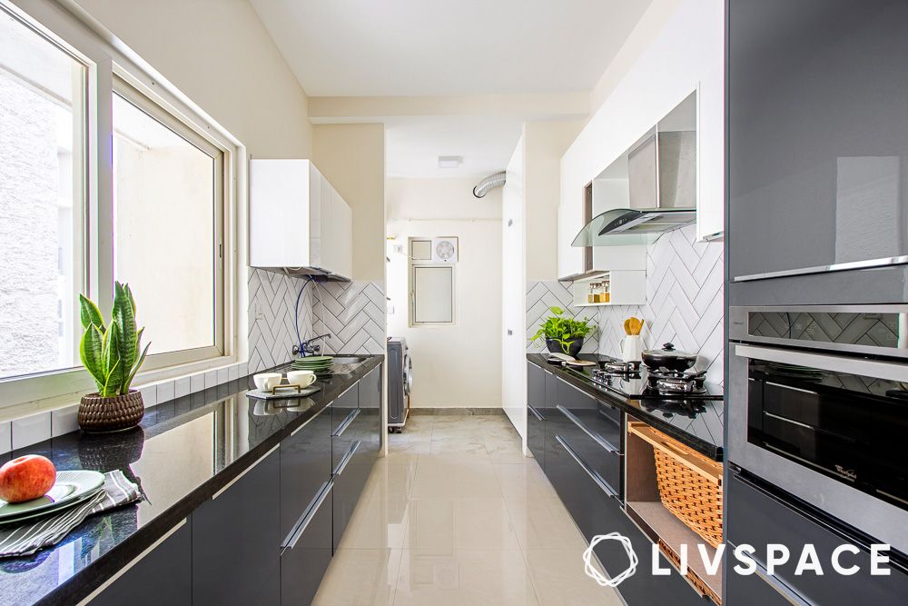 kitchen designs in india with grey and white cabinets