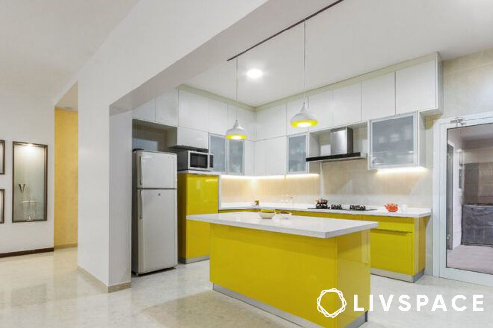 latest kitchen design with yellow kitchen island