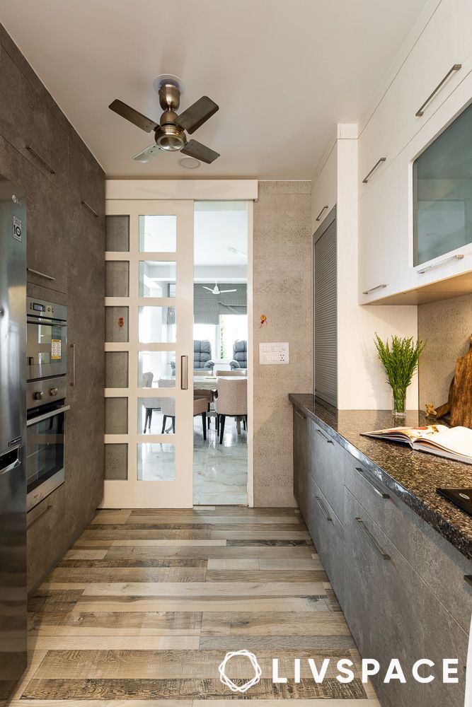 small kitchen designs in india with fan and parallel layout