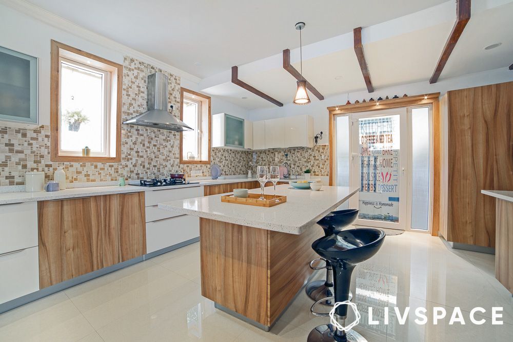 open kitchen design with wooden laminates