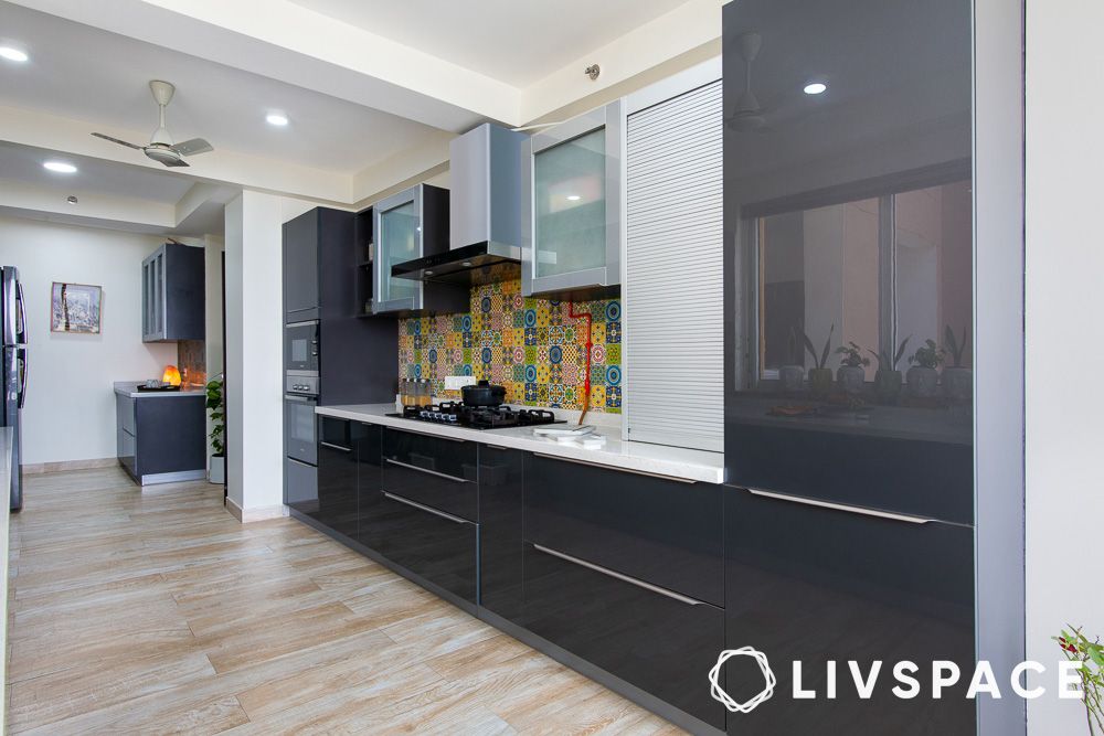 modern kitchen with white and grey cabinets