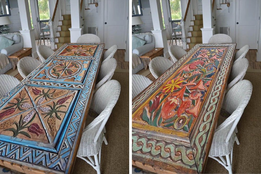 Hand-carved barn door dining table decor ideas