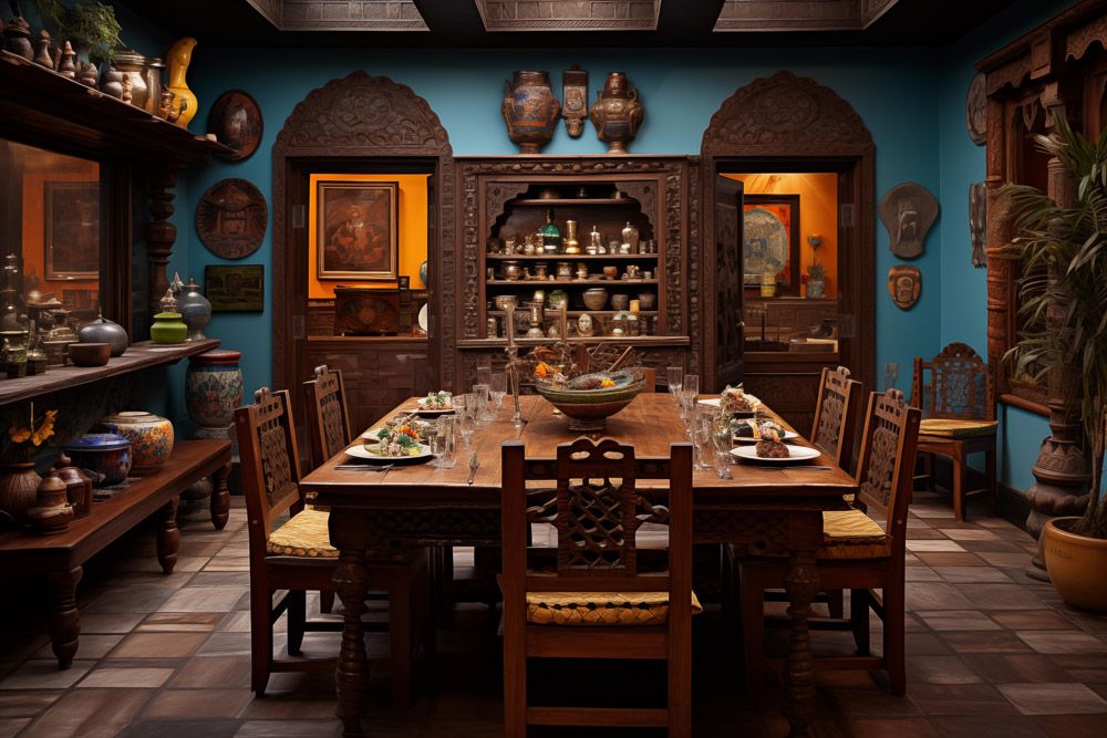 Dining table for traditional Indian kitchen dining area design