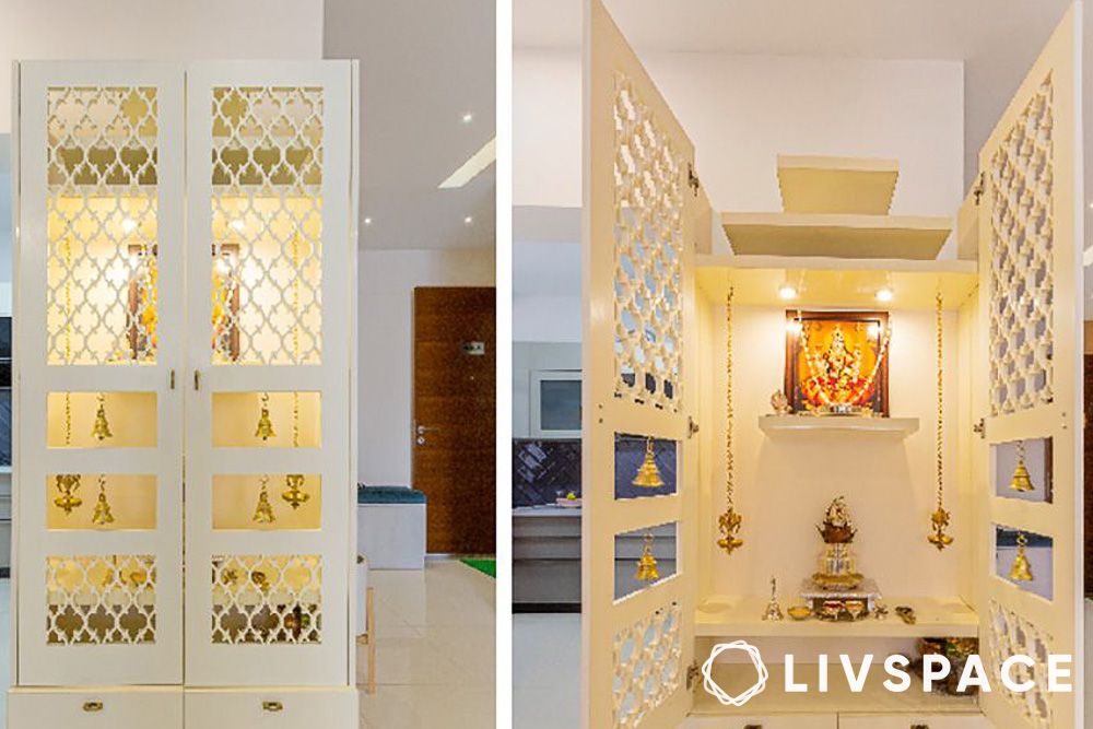 pooja room door designs in white cabinet style