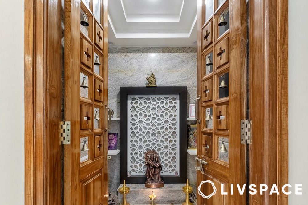wooden pooja room door design