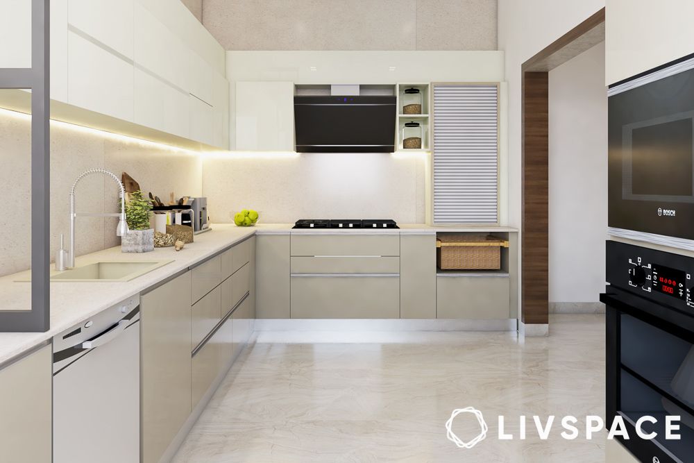 l shaped white kitchen design