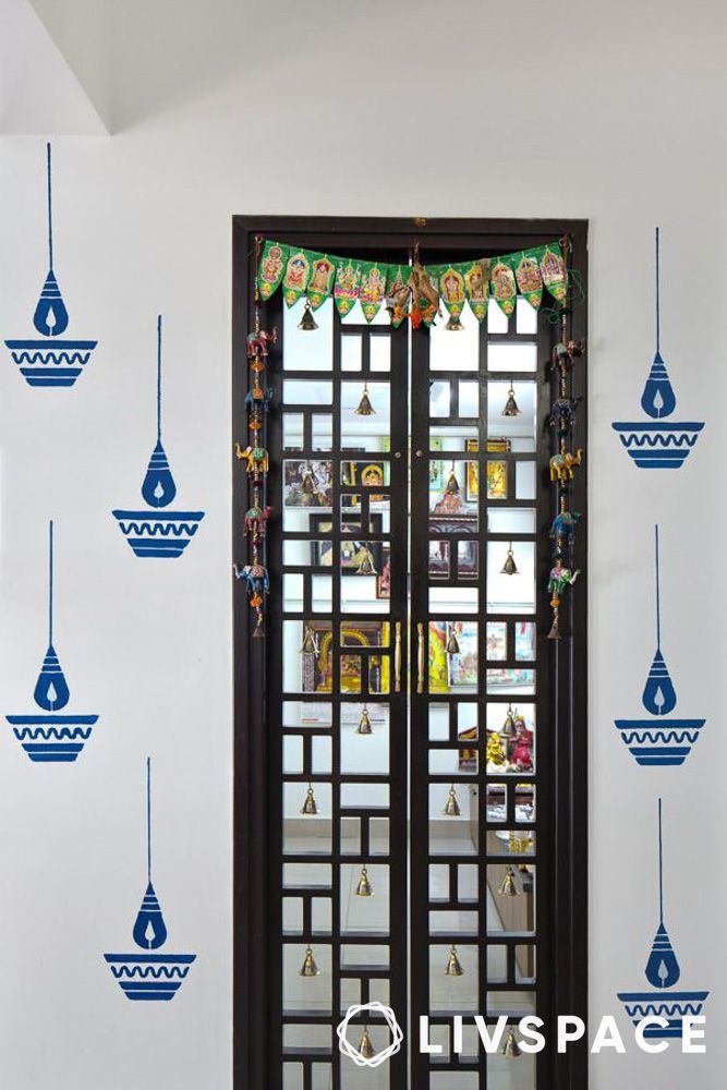 Black wooden pooja room door design