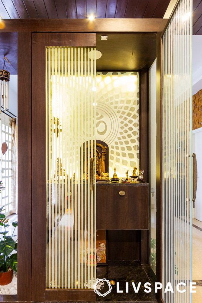 pooja room reeded glass door designs