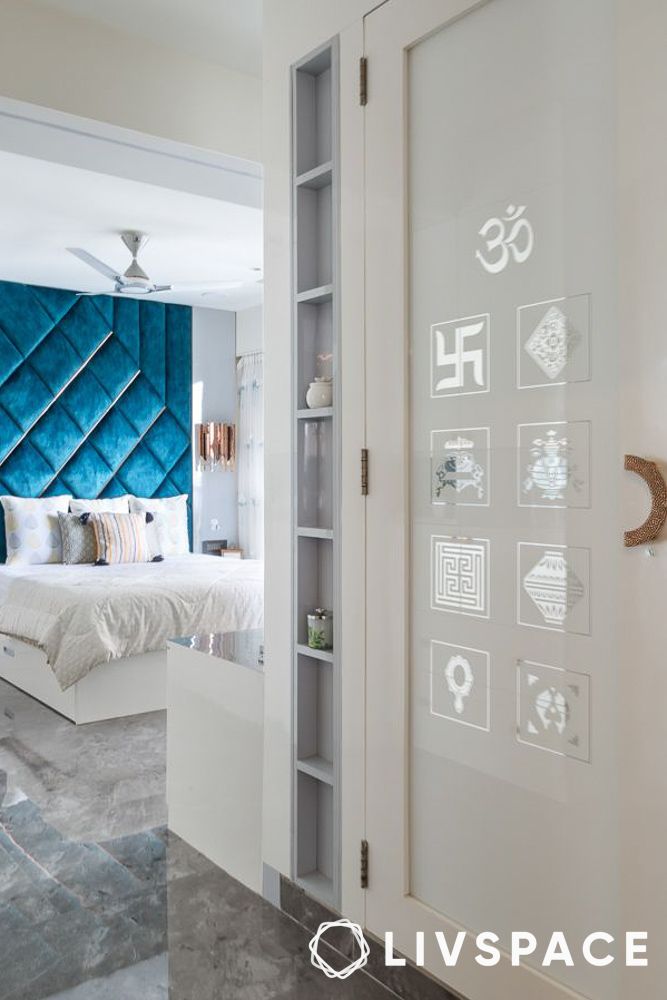 pooja room back painted glass door designs