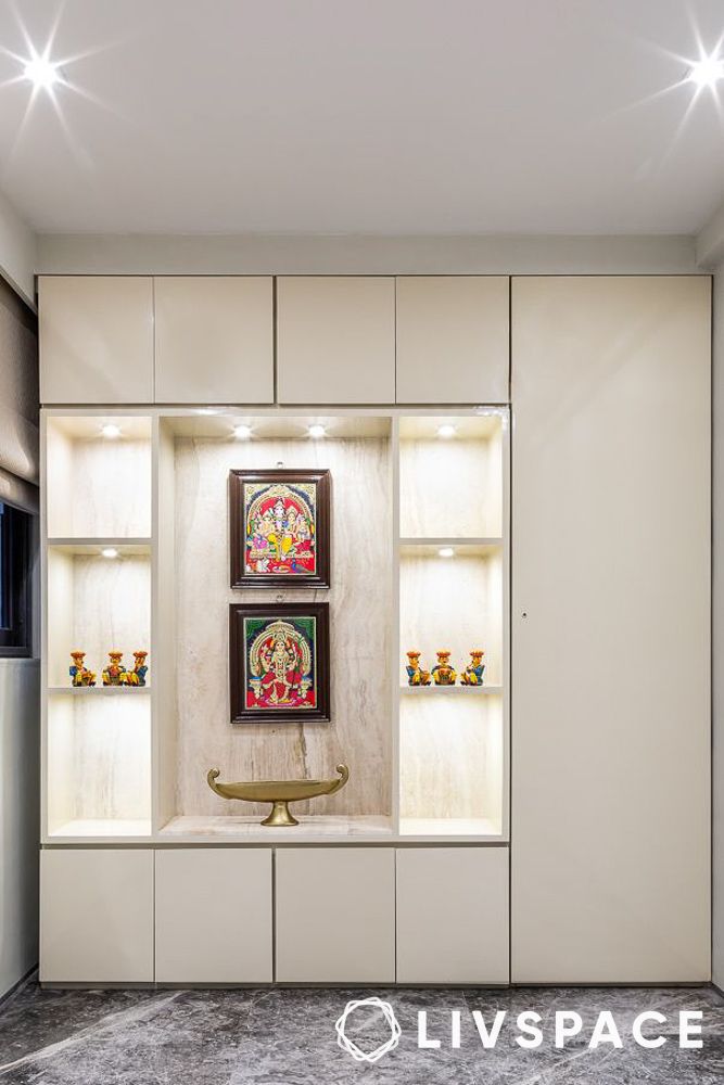 modern pooja room door designs integrated with a wardrobe