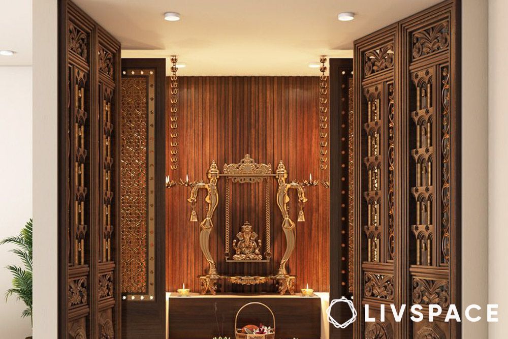 Pooja room door designs in different wood varieties