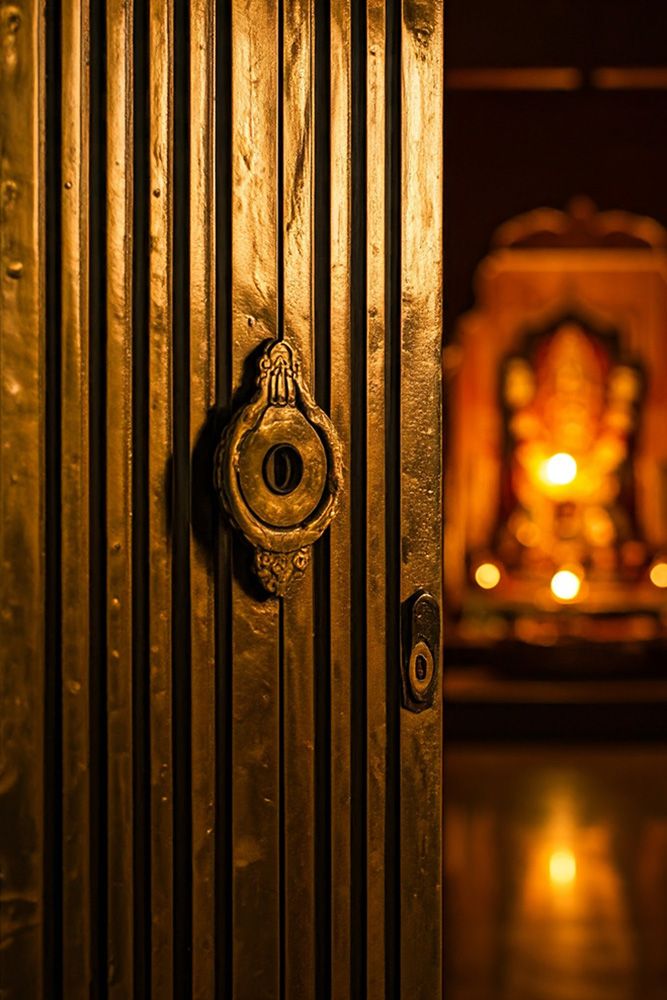 Metal and wood design for pooja room door