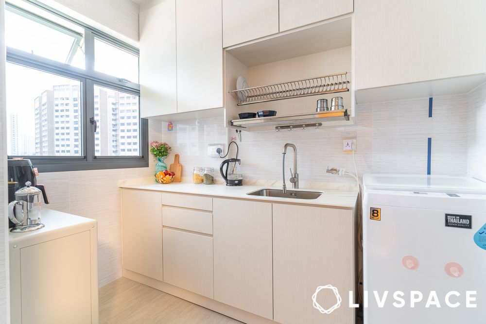 beige u shaped kitchen