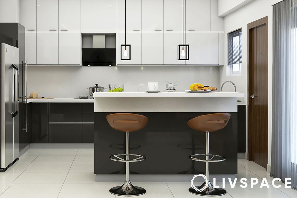black and white kitchen with island
