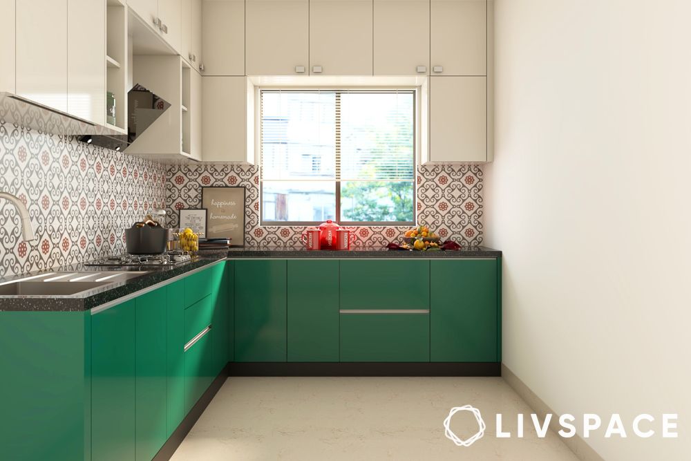 green and white kitchen design l shaped