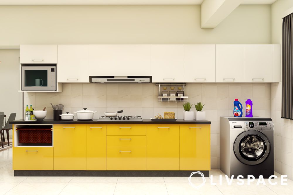yellow and white kitchen cabinets