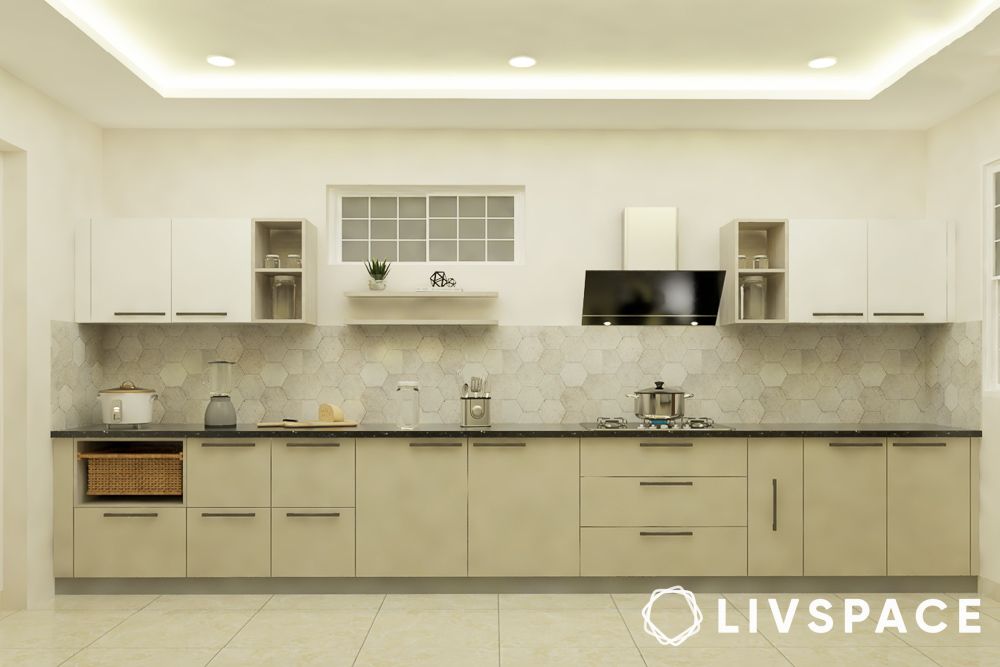 modular kitchen design white and beige one wall