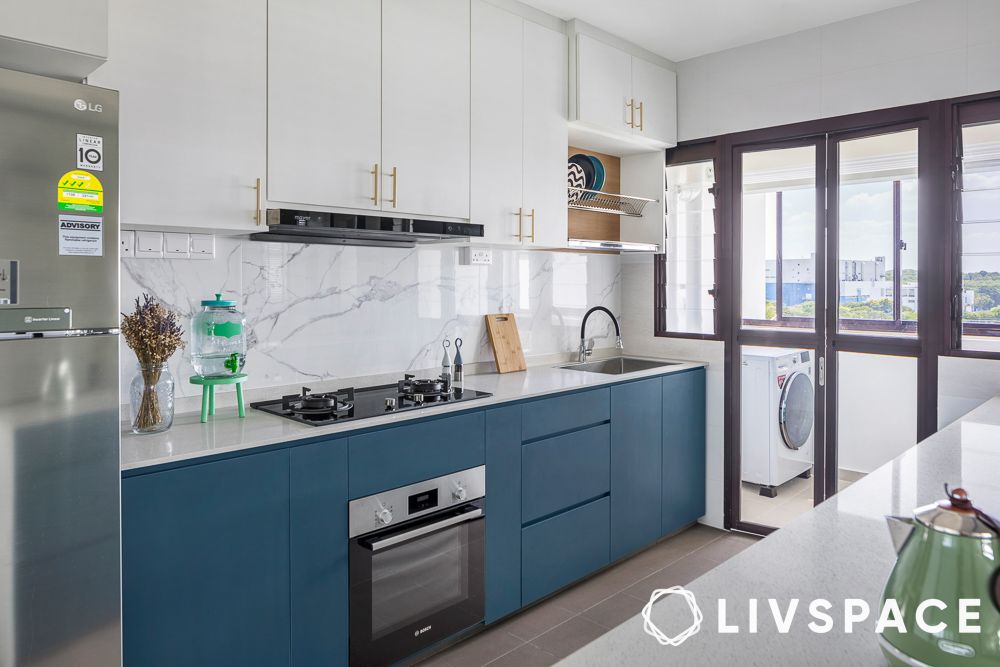 blue and white kitchen design one wall 1