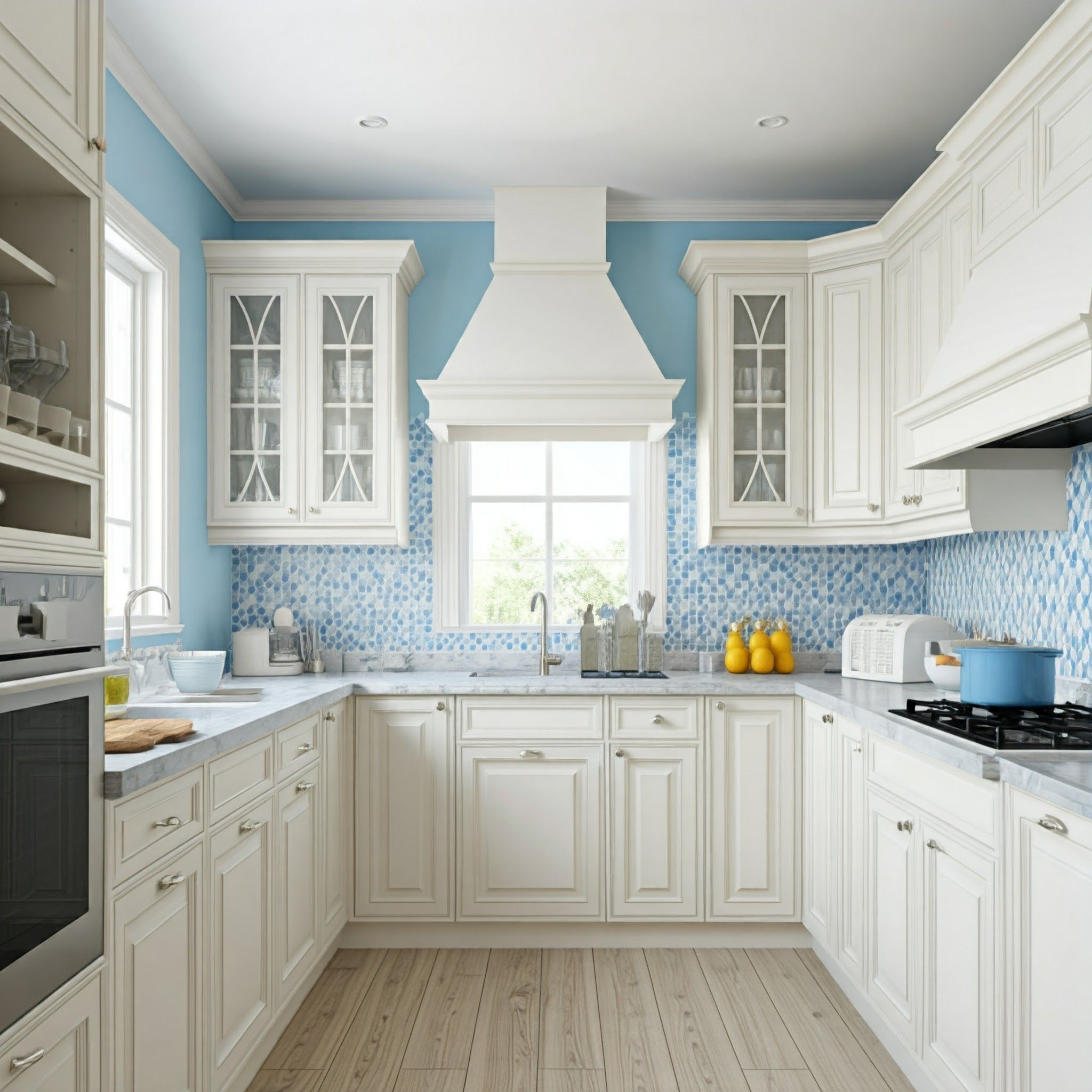 white and light blue kitchen 1