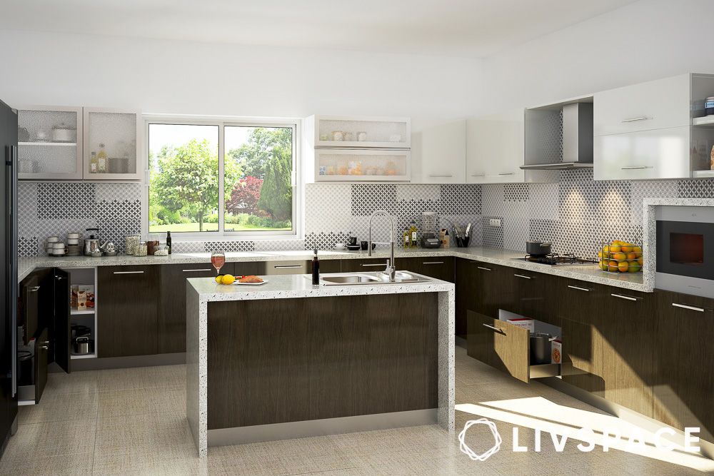 island kitchen brown and white
