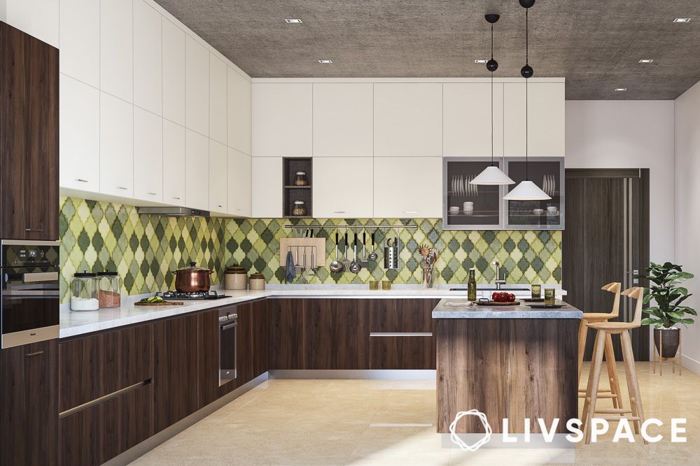 dark wood base cabinets white upper cabinets island